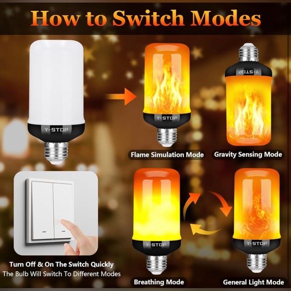 NWT LED Flame Light Bulbs, 4 Modes Flickering Light Bulb with Upside Down Effect - Picture 5 of 6